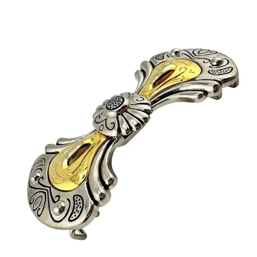 Vintage DAME Southwest Western Style Two Tone Scrolled Slide Belt Buckle